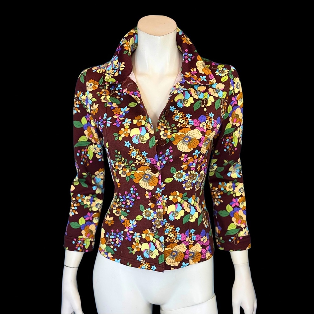 60s Psychedelic FLOWER POWER Fitted Blazer Jacket / XS S